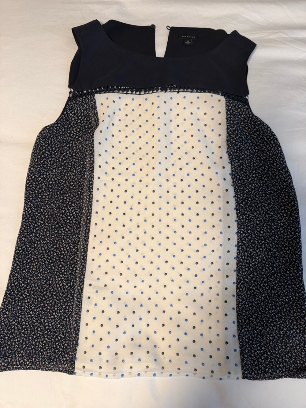 Ann Taylor Navy and White Polka Dot Sleeveless Top
